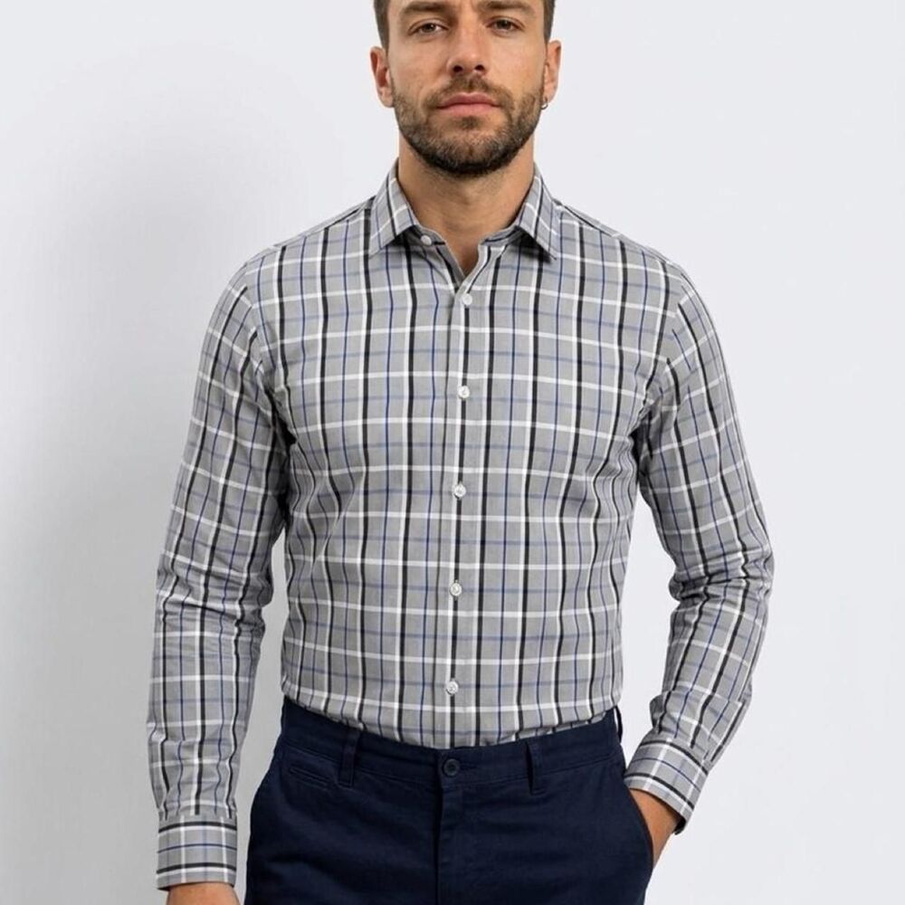 Dutch Harbor, Men gray formal shirt, slim fit, XL 42 cm
